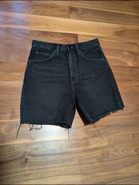 OAK + FORT Black High-Rise Raw Hem Denim Shorts 29